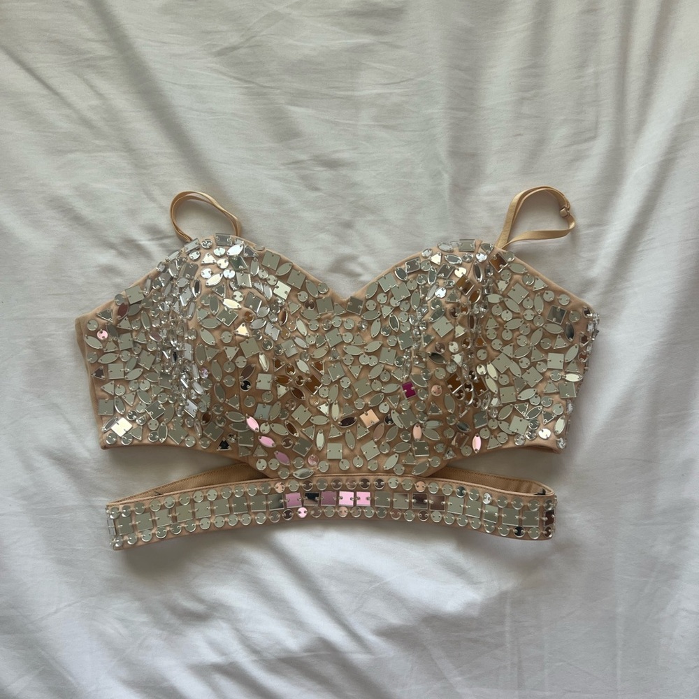 Marciano Beige Sparkle Crop Top